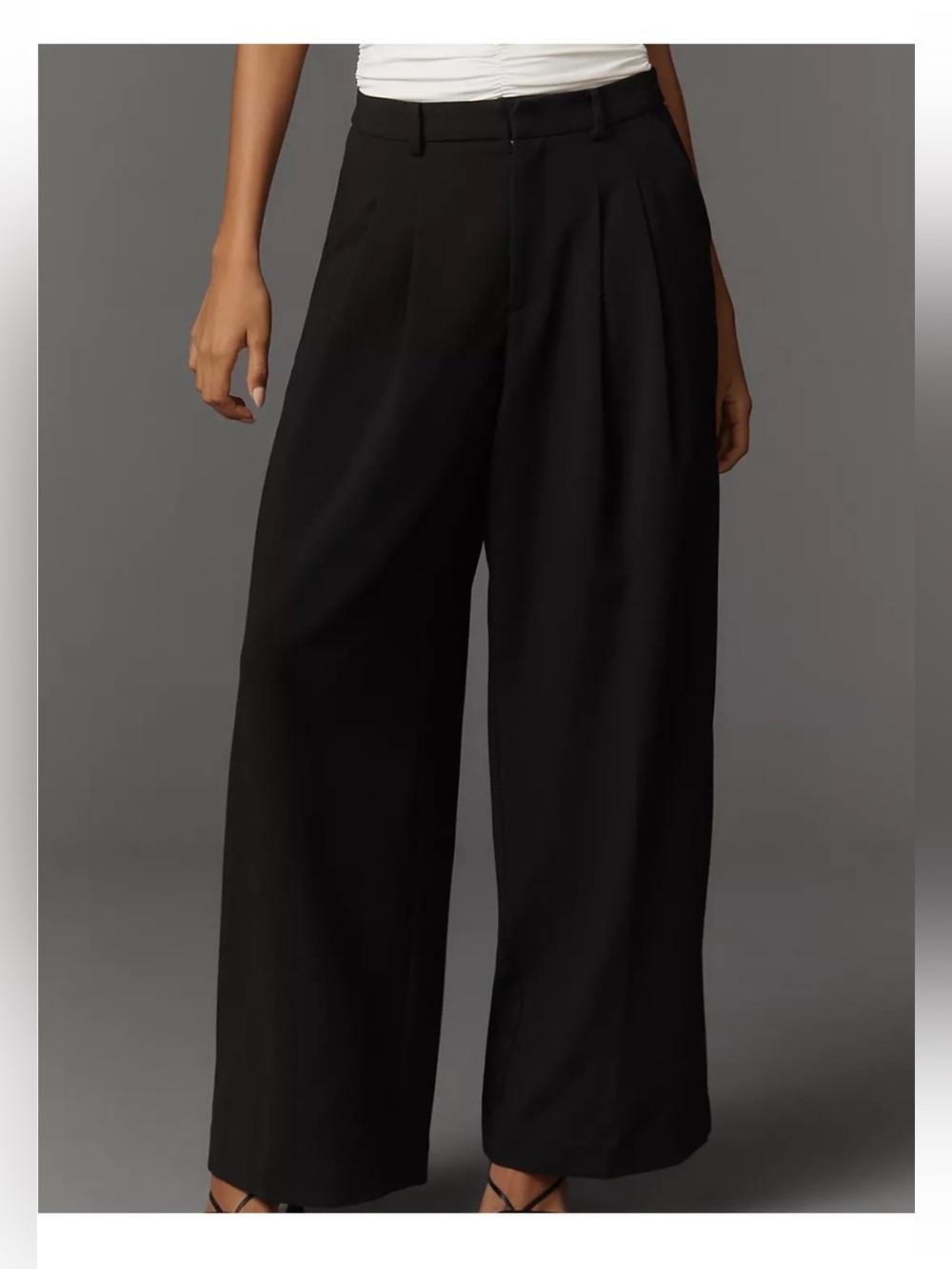 Anthropologie Exquise Black Avery Wide-Leg Pleated High Rise Trousers